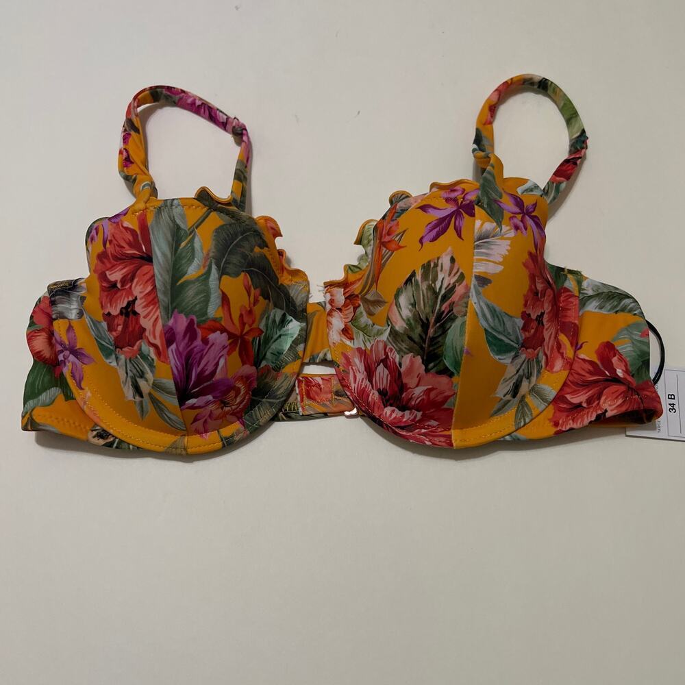 Shade & Shore Lightly Lined Ruffle Underwire Bikini Top Multicolor NWT Size 34B - Picture 2 of 5